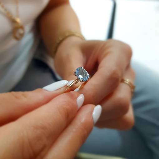 14k Altın Mavi Topaz Taşlı Yüzük - 2