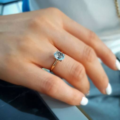 14k Altın Mavi Topaz Taşlı Yüzük - 3