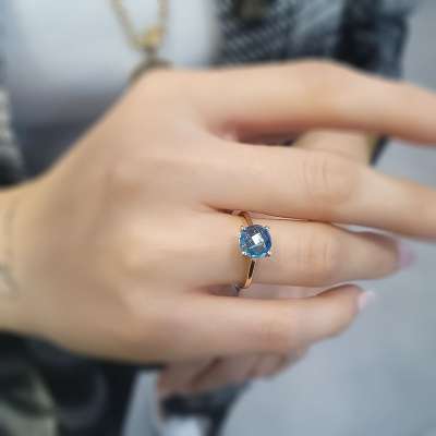 14k Altın Mavi Topaz Taşlı Yüzük - 2