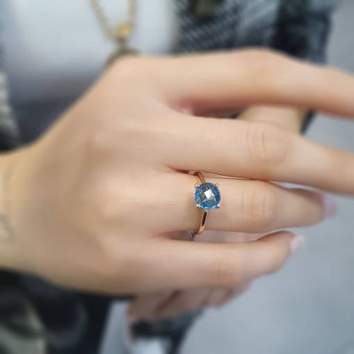 14k Altın Mavi Topaz Taşlı Yüzük - 2