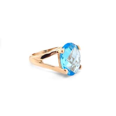 14k Altın Mavi Topaz Taşlı Yüzük - 1