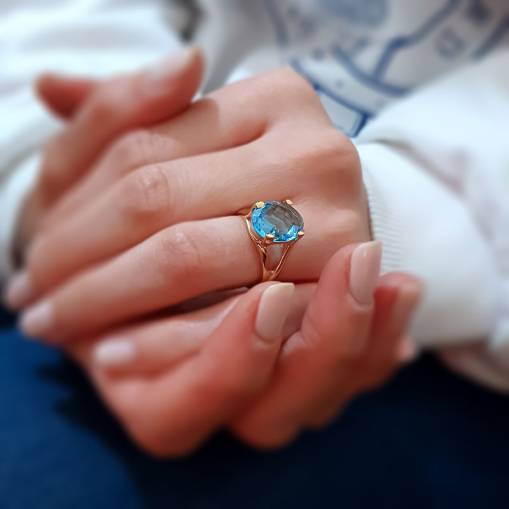 14k Altın Mavi Topaz Taşlı Yüzük - 2