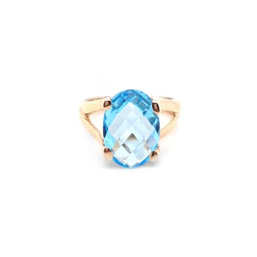 14k Altın Mavi Topaz Taşlı Yüzük - 4