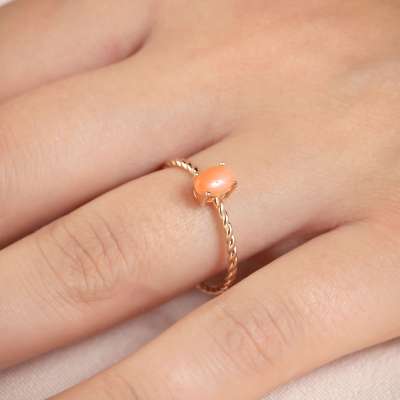 14k Altın Mercan Burgu Cabaret Yüzük - 3