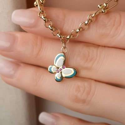 14k Altın Mineli Kelebek Figürlü Kolye - ENGİNGOLD IRAZ