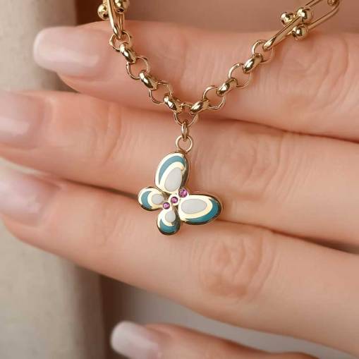 14k Altın Mineli Kelebek Figürlü Kolye - 1