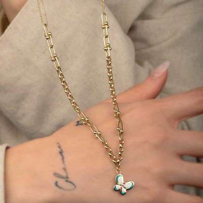 14k Altın Mineli Kelebek Figürlü Kolye - 3