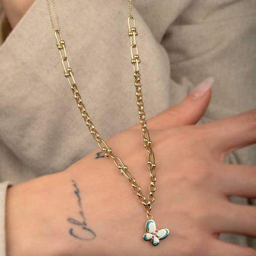 14k Altın Mineli Kelebek Figürlü Kolye - 3