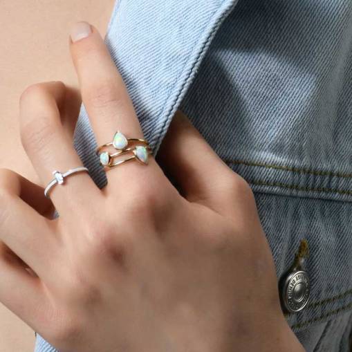 14k Altın Mini Opal Altın Yüzük - 3