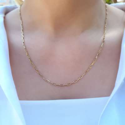 14k Altın Minimal Ataç Zincir Kolye - 2