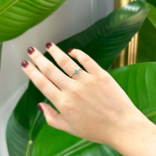 14k Altın Minimal Mavi Taşlı Yüzük - 1