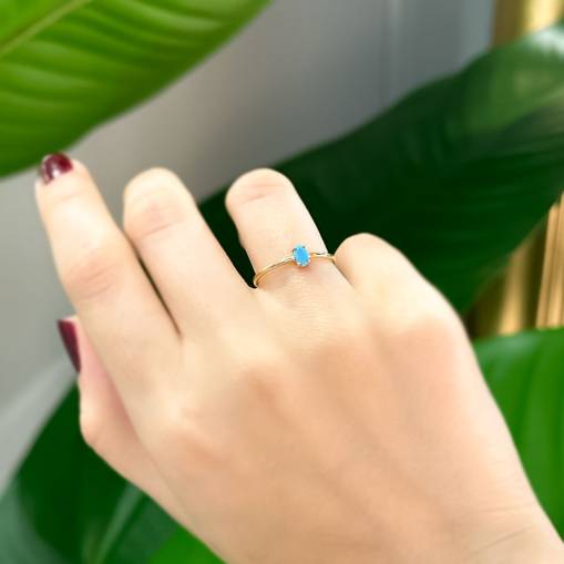 14k Altın Minimal Mavi Taşlı Yüzük - 2