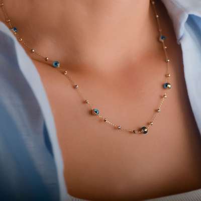 14k Altın Nazar Boncuklu Dorika Kolye - 1