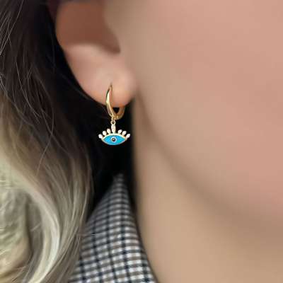 14k Altın Nazar Boncuklu Göz Küpe - ENGİNGOLD RZG