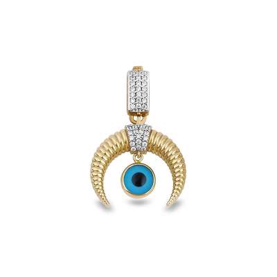 14k Altın Nazar Boncuklu Hilal Kolye Ucu Charm - 1