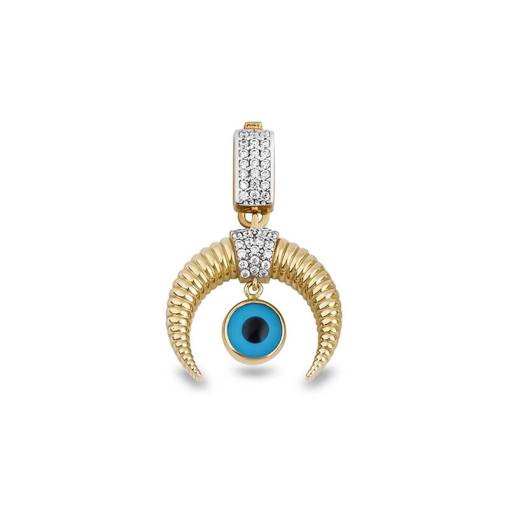 14k Altın Nazar Boncuklu Hilal Kolye Ucu Charm - 1