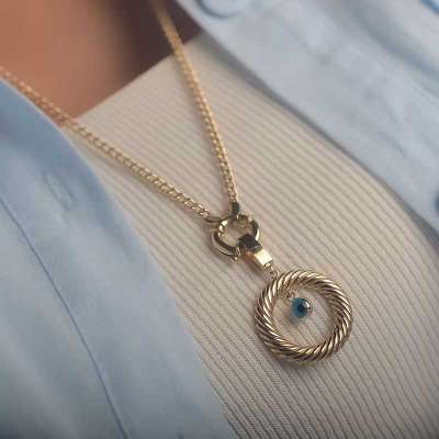 14k Altın Nazar Boncuklu İstiridye Kolye - ENGİNGOLD MYZ