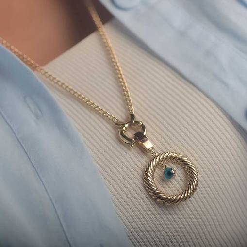 14k Altın Nazar Boncuklu İstiridye Kolye - 1