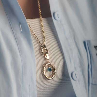 14k Altın Nazar Boncuklu İstiridye Kolye - 2