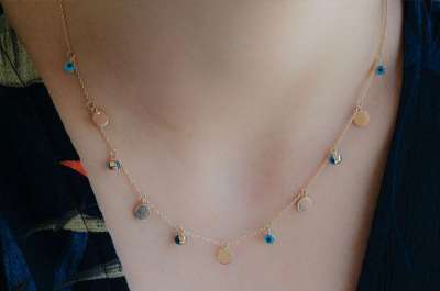 14k Altın Nazar Boncuklu Plaka Kolye - ENGİNGOLD RZG