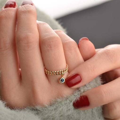 14k Altın Nazar Boncuklu Şans Yüzük - 1