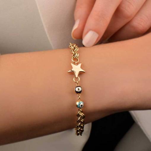 14k Altın Nazar Boncuklu Yıldız Bileklik - 2