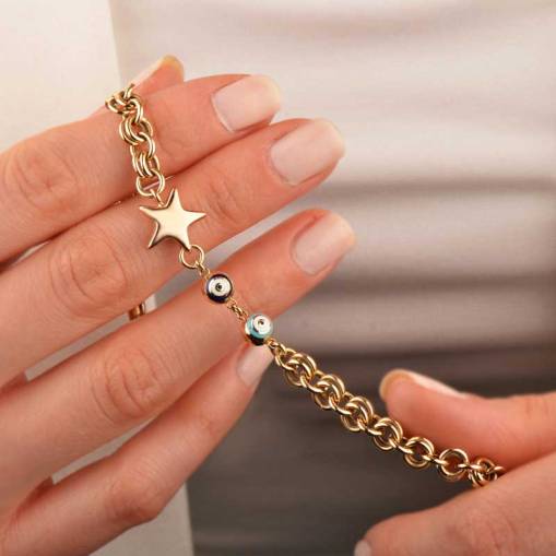 14k Altın Nazar Boncuklu Yıldız Bileklik - 1