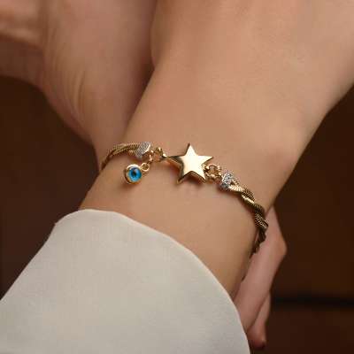 14k Altın Nazar Boncuklu Yıldız Bileklik - ENGİNGOLD RZG