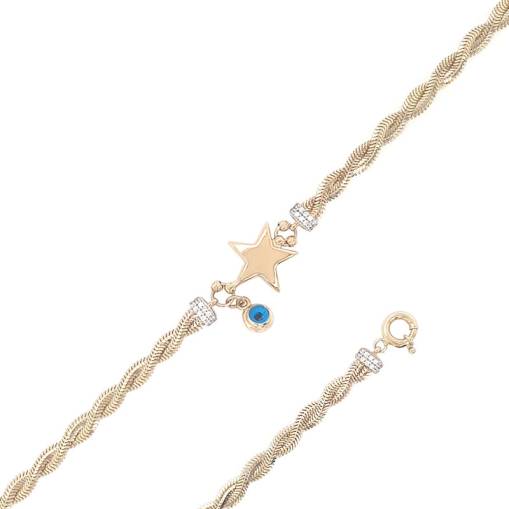 14k Altın Nazar Boncuklu Yıldız Bileklik - 2