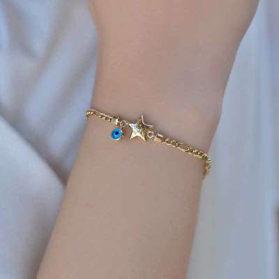 14k Altın Nazar Boncuklu Yıldız Bileklik - 2