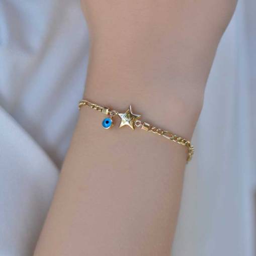 14k Altın Nazar Boncuklu Yıldız Bileklik - 2