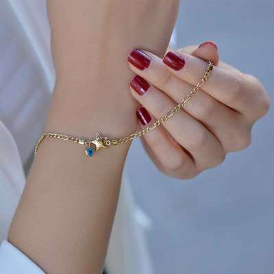 14k Altın Nazar Boncuklu Yıldız Bileklik - ENGİNGOLD KÇN