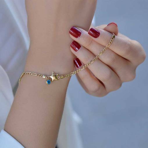 14k Altın Nazar Boncuklu Yıldız Bileklik - 1