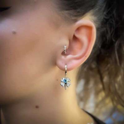 14K Altın Nazar Boncuklu Yonca Küpe - ENGİNGOLD ALN