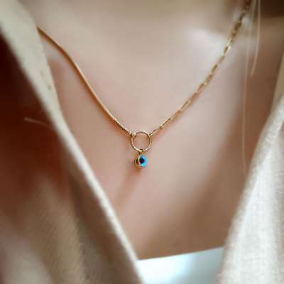 14k Altın Nazar Boncuklu Zincir Kolye - 2