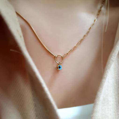 14k Altın Nazar Boncuklu Zincir Kolye - 2