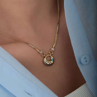14k Altın Nazar Temalı Balık Sırtı Kolye - 3