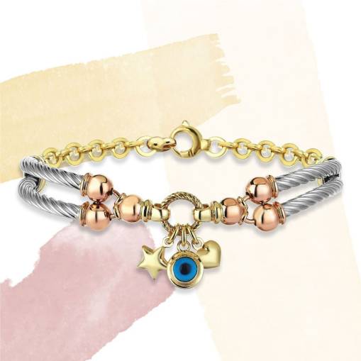 14k Altın Nazarlı Yıldız Kalp Şans Bileklik - 2