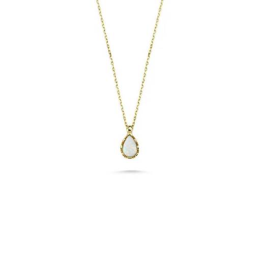14k Altın Opal Taşlı Damla Kolye - 1