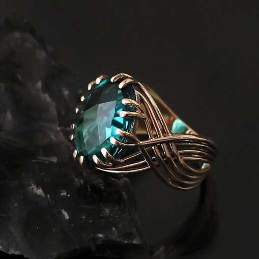 14k Altın Paraiba Turmalin Taşlı Yüzük - 1