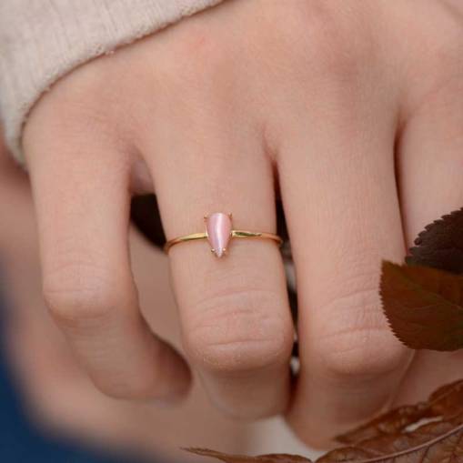 14k Altın Pembe Damla Taşlı Yüzük - 2