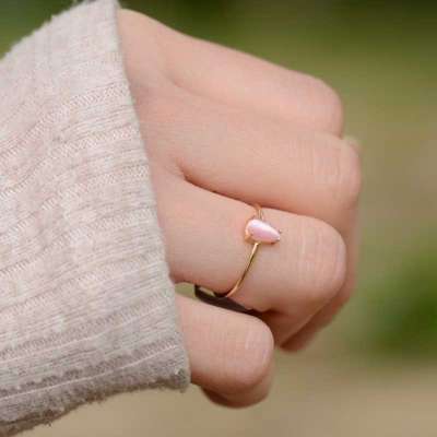 14k Altın Pembe Damla Taşlı Yüzük - 3