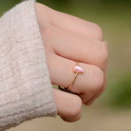 14k Altın Pembe Damla Taşlı Yüzük - 3