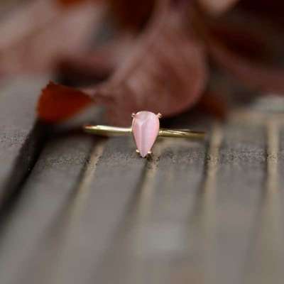 14k Altın Pembe Damla Taşlı Yüzük