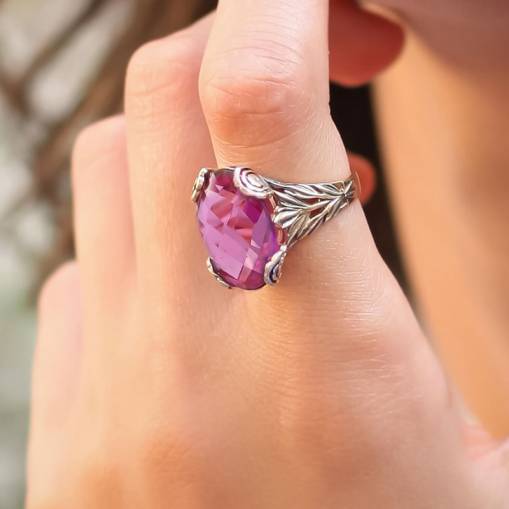 14k Altın Pembe Topaz Taşlı Yüzük - 1