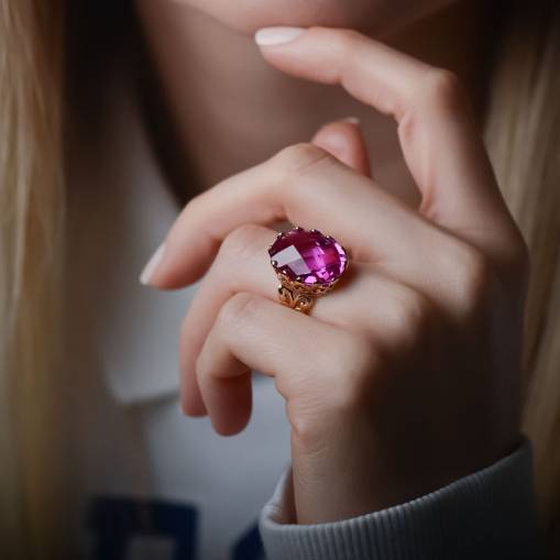 14k Altın Pembe Topaz Taşlı Yüzük - 1
