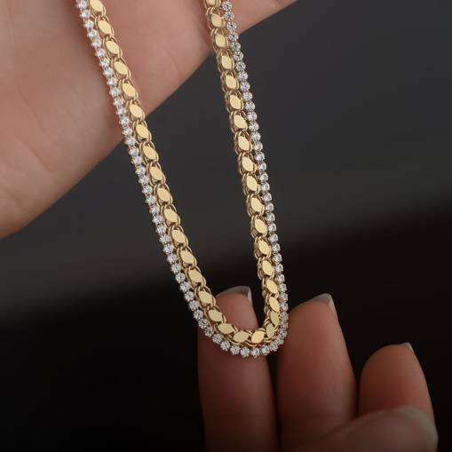 14k Altın Pullu Sırataşlı Zincir Kolye - 1