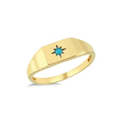 14k Altın Renkli Taşlı Geometrik Yüzük - 1
