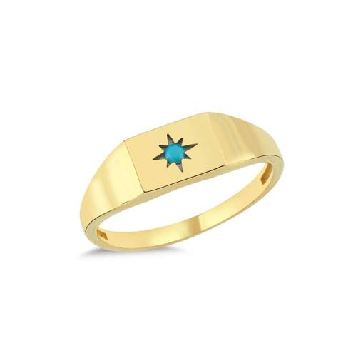 14k Altın Renkli Taşlı Geometrik Yüzük - 1