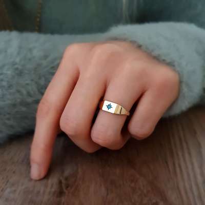 14k Altın Renkli Taşlı Geometrik Yüzük - 2